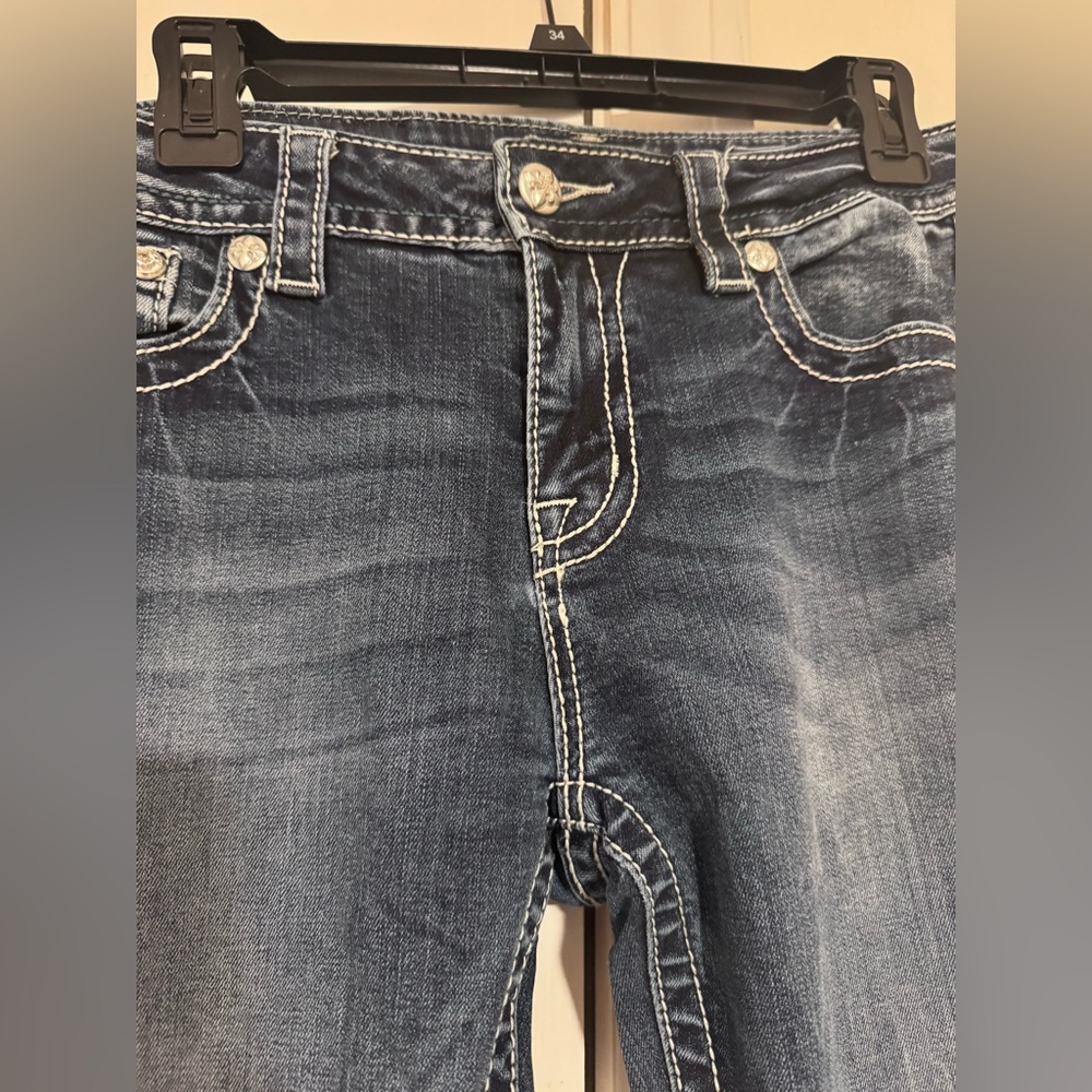 Miss Me Fleur De Lis Bootcut Jeans Med Wash Rhinestone Pockets 30 - Picture 6 of 11